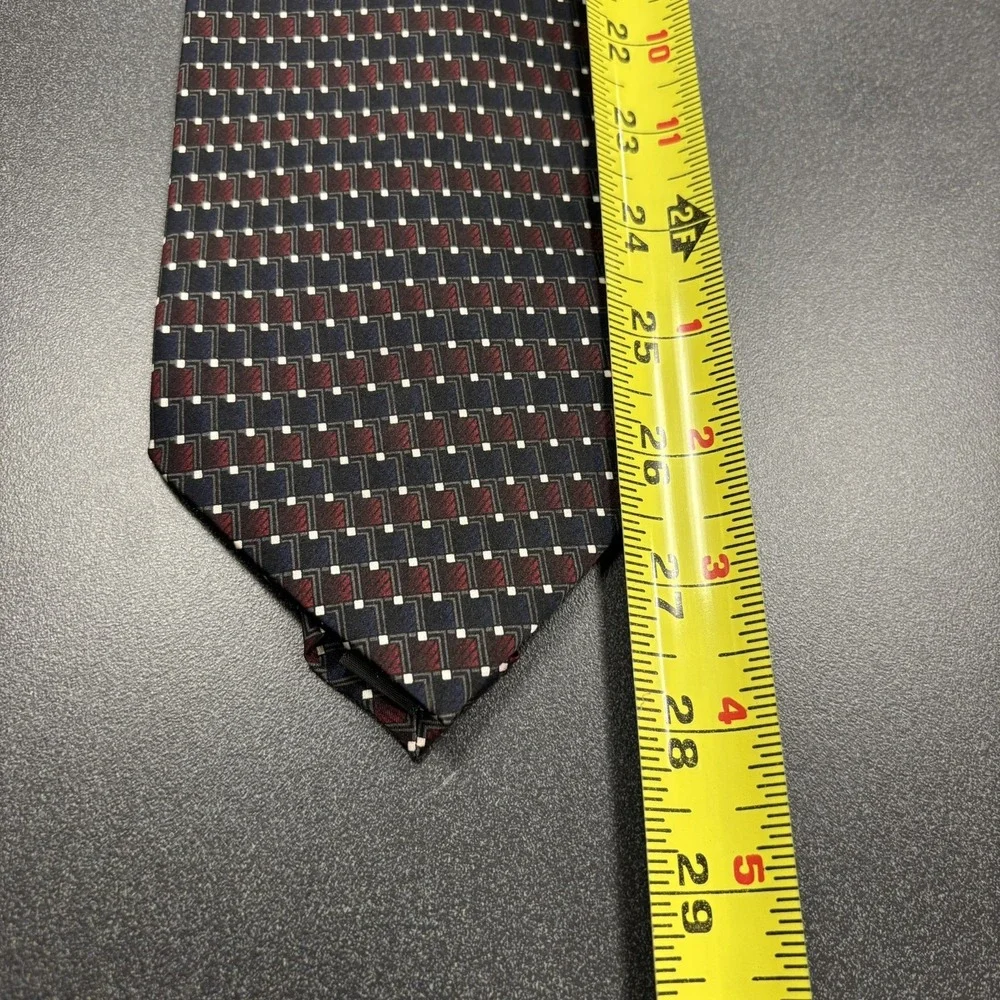 Mosaic Men's Dress Tie‎ Red Black Blue Hand Made 100% Silk Geometric